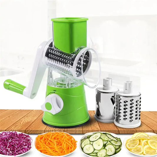 Manual Rotary Vegetable Slicer Cutter Kitchen Vegetable Cheese Grater Chopper with 3 Sharp Stainless Steel Drums